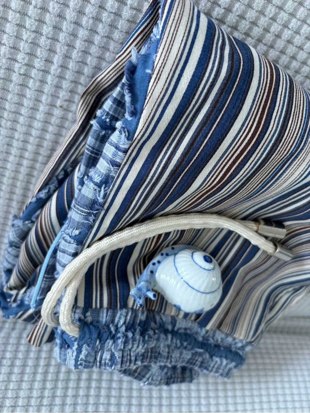 Striped Drawstring Pants in Blue and Tan